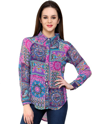 AKIMIA Women Printed Formal Blue, Pink Shirt