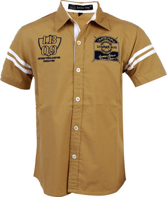 

Lumber Boy Boys Printed, Embroidered Casual Brown Shirt, Khakhi