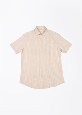 

John Players Men's Striped Casual White, Yellow Shirt, 1a3
