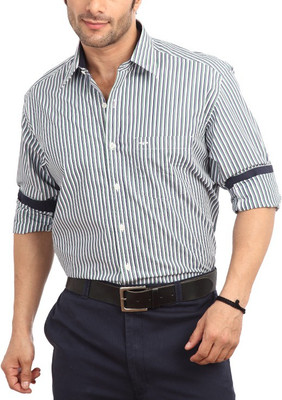 

ColorPlus Men's Striped Casual Green Shirt