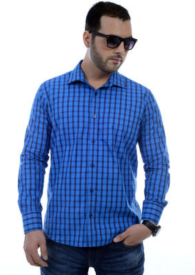 

Zeal Men's Checkered Formal Blue, Dark Blue Shirt
