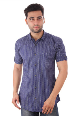 

Studio Nexx Men's Printed Casual Dark Blue Shirt, Blue;dark print