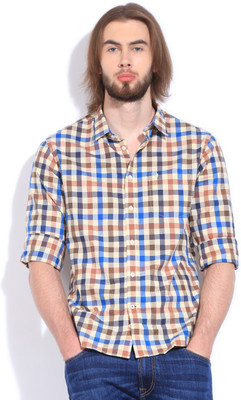 

Indian Terrain Men' Checkered Casual Beige Shirt, Brown