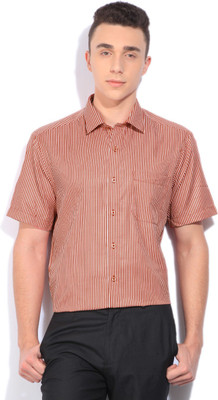 

John Players Men's Striped Formal White, Red Shirt, 1a2
