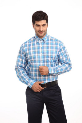 

ColorPlus Men's Checkered Casual Blue Shirt