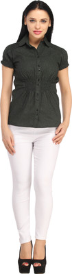 

X'Pose Women's Self Design Casual Green Shirt, Green-1