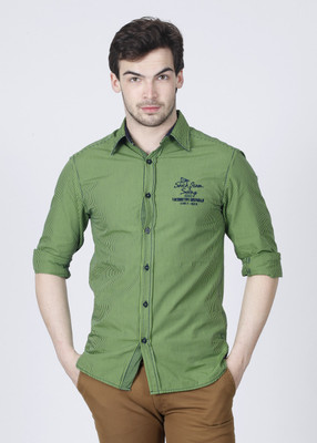 

Locomotive Men' Striped Casual Blue, Green Shirt, Parrot green/navy blue