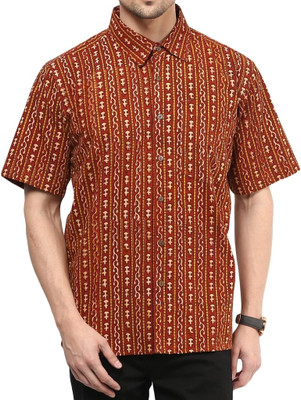 

Vivid India Men's Striped Casual Red Shirt