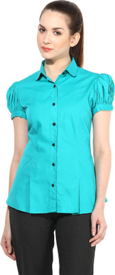 Dazzio Women's Solid Formal Light Green Shirt, Turquoise
