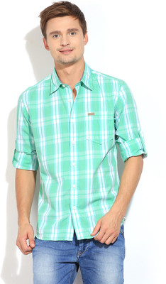 

Flying Machine Men' Checkered Casual Green Shirt