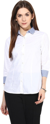 

Dazzio Women's Solid Formal White, Blue Shirt