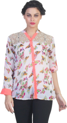 

Ten on Ten Women's Printed Casual Multicolor Shirt, White