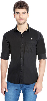 

Flyjohn Men' Solid Casual Black Shirt