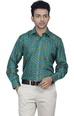 

Jpeters Men's Printed Formal Green Shirt