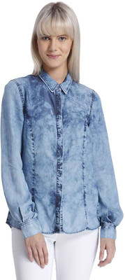 

Vero Moda Women's Solid Casual Blue Shirt, Medium blue denim