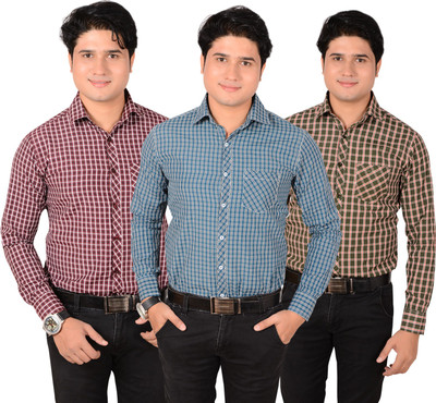 

Aedi Men's Checkered Casual Maroon, Blue, Green Shirt(Pack of 3, Blue;green;maroon