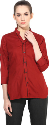 

Dazzio Women's Solid Formal Maroon, Black Shirt