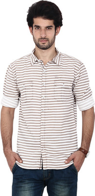 

FRD13 Men's Striped Casual Brown Shirt