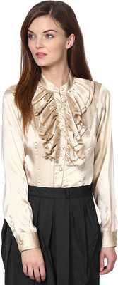 

Dazzio Women's Solid, Self Design Formal Beige Shirt