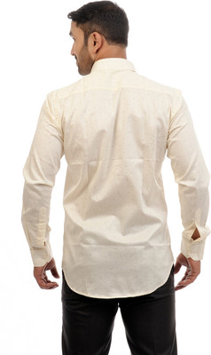 Four One Oh Men Printed Formal Beige Shirt