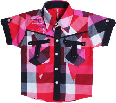 

Bad Boys Boy's Checkered Casual Pink Shirt