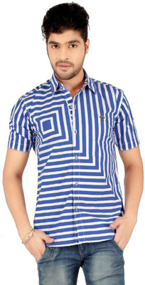 

Carbone Men's Striped Casual Blue Shirt, Blue;white