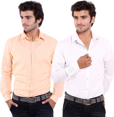 

FabTag - Deeksha Men's Solid Casual White Shirt(Pack of 2, Light orange;white