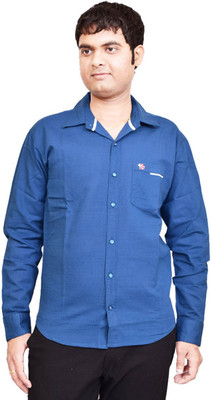 

British Terminal Men's Solid Casual Blue Shirt