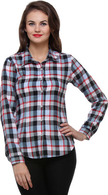 

Purys Women's Checkered Casual Spread Shirt, Blue