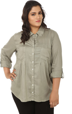 

LASTINCH Women's Solid Casual Green Shirt