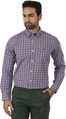

London Fog Men' Checkered Formal Grey, Purple Shirt