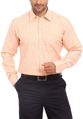 

ColorPlus Men's Striped Casual Orange Shirt