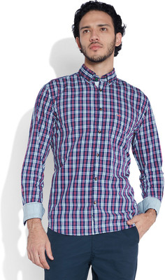 

Park Avenue Men's Checkered Casual Blue Shirt, Dark blue