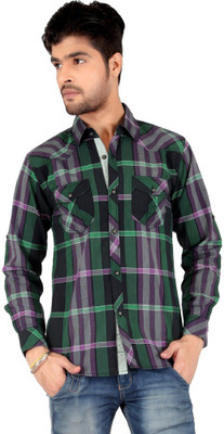 

Carbone Men's Checkered Casual Green Shirt, Black;green