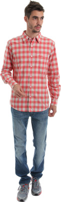 

Wrangler Men's Checkered Casual Multicolor Shirt, Peach