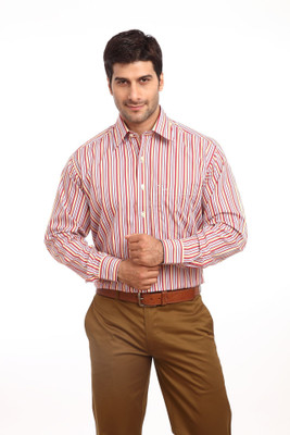 

ColorPlus Men's Striped Casual Red Shirt