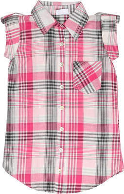

Eves Pret A Porter Girls Checkered Casual Button Down Shirt, Pink