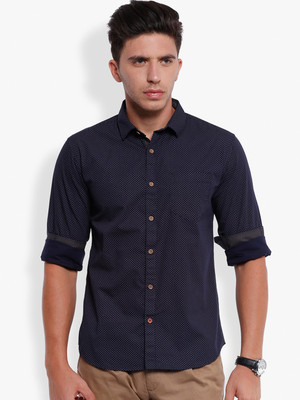 HIGHLANDER Men Printed Casual Dark Blue Shirt