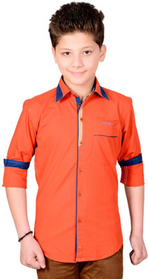 

Anry Boys Solid Casual Ribbed Collar Shirt, Red