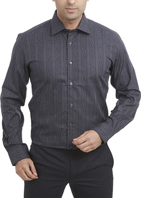 

Parx Men's Striped Casual Grey Shirt