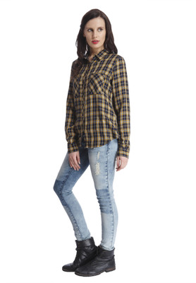 

Only Women's Checkered Casual Yellow Shirt, Bitter yellow
