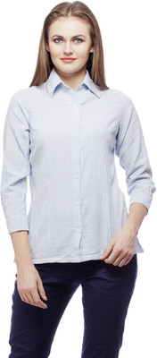 

Peptrends Women's Striped Formal Blue Shirt