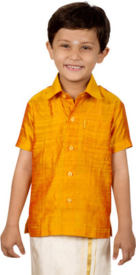 THANGAMAGAN Boys Solid Casual Yellow Shirt THANGAMAGAN Boys Solid Casual Yellow Shirt
