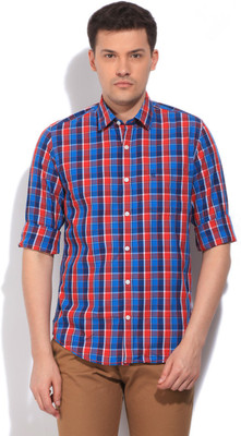 

Peter England Men's Checkered Casual Blue, Red Shirt, Mediumbluewithred