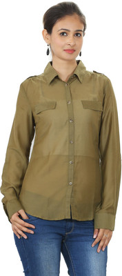 

Madeinmyindia Women's Solid Casual Green Shirt, Olive green