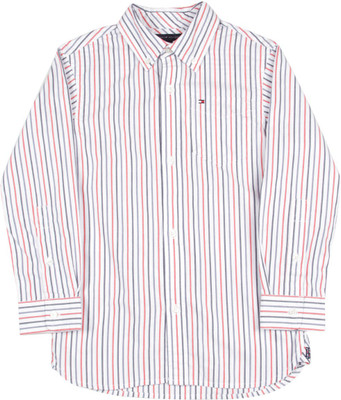 

Tommy Hilfiger Boys Striped Casual White, Grey, Red Shirt, Flame scarlet-pt