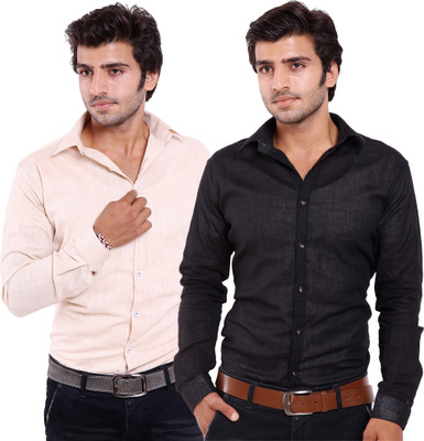 

FabTag - Deeksha Men's Solid Casual Black Shirt(Pack of 2, Black;beige