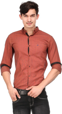 

Macoro Men's Solid Casual Orange Shirt