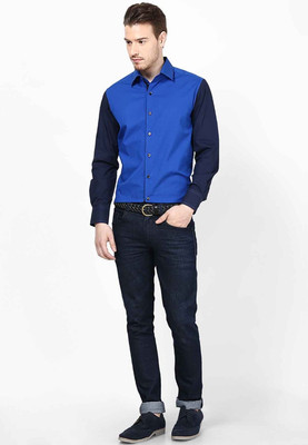 

Dazzio Men's Solid Casual Light Blue, Dark Blue Shirt