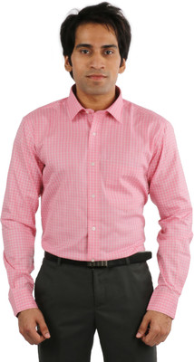 

Desar Rana Men's Checkered Formal Pink Shirt